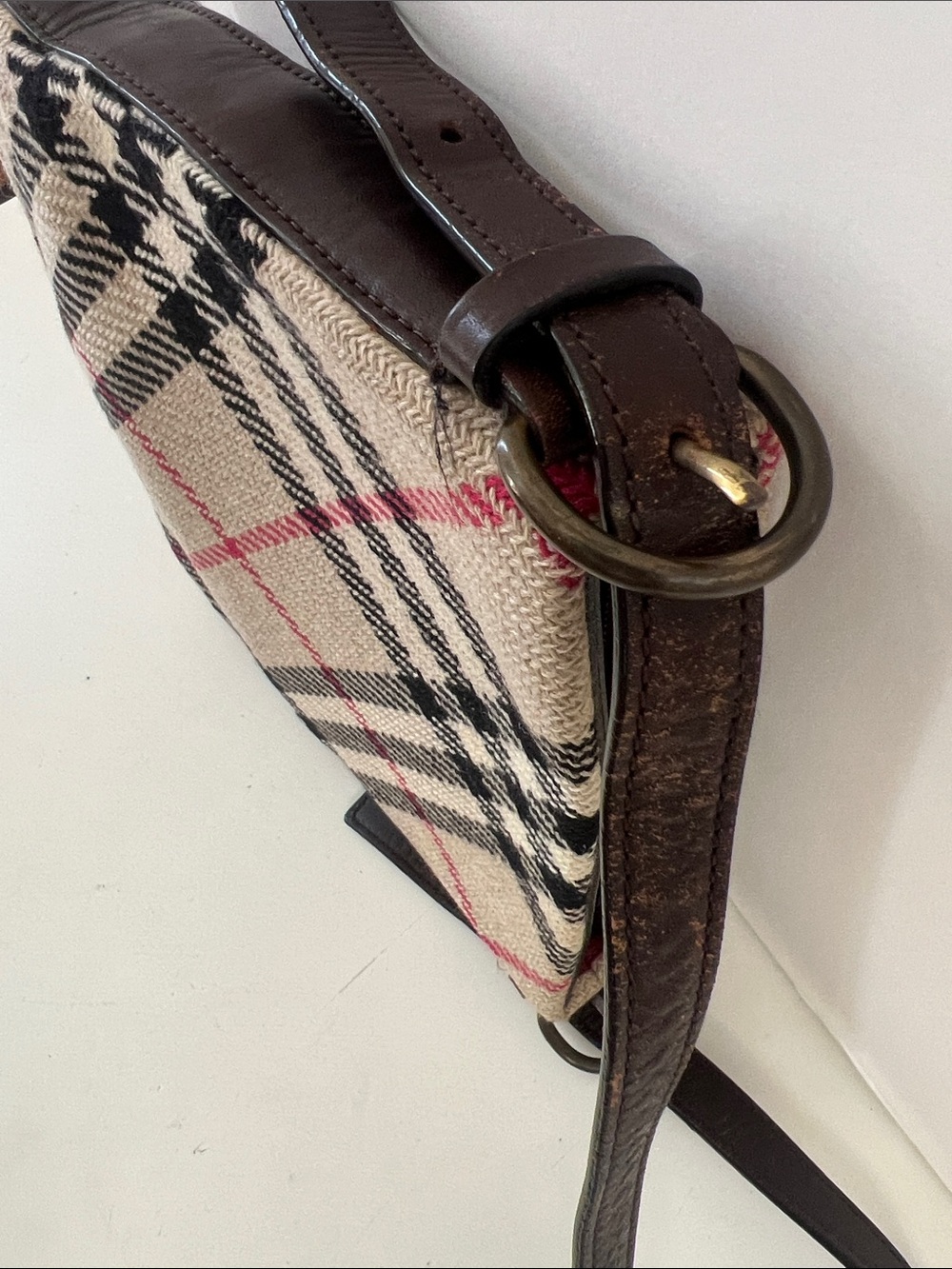 Burberry Nova Check Tweed Crossbody with Black and Red Accents - Picture 7 of 9